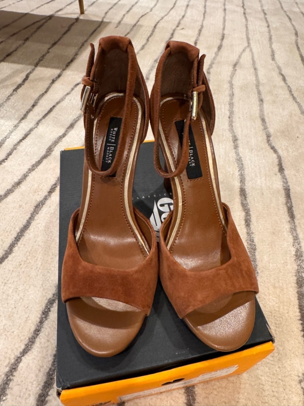White House Black Market Brown Suede Ankle-Strap Heels
